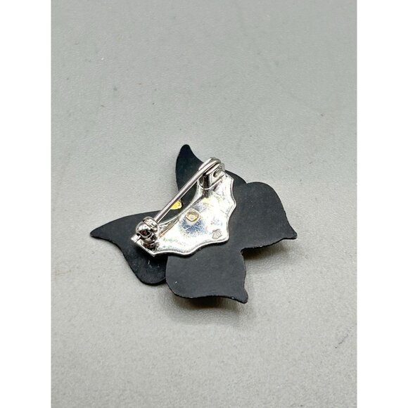 Vintage Petite Butterfly Pin Brooch Black & Gold Signed Small Bug Insect Jewelry - Picture 4 of 7